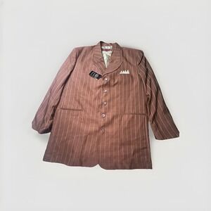 Vitaliano Blazer Vest Set 52R Brown Pinstripe 2 Pc Mens Dress Jacket NWT